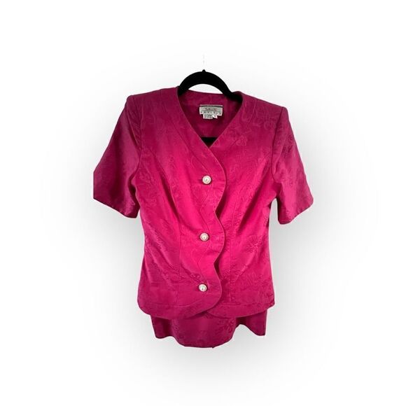 Talbots Petites 2 piece career suit set in hot pink short sleeve suit jacket & s - Picture 2 of 9
